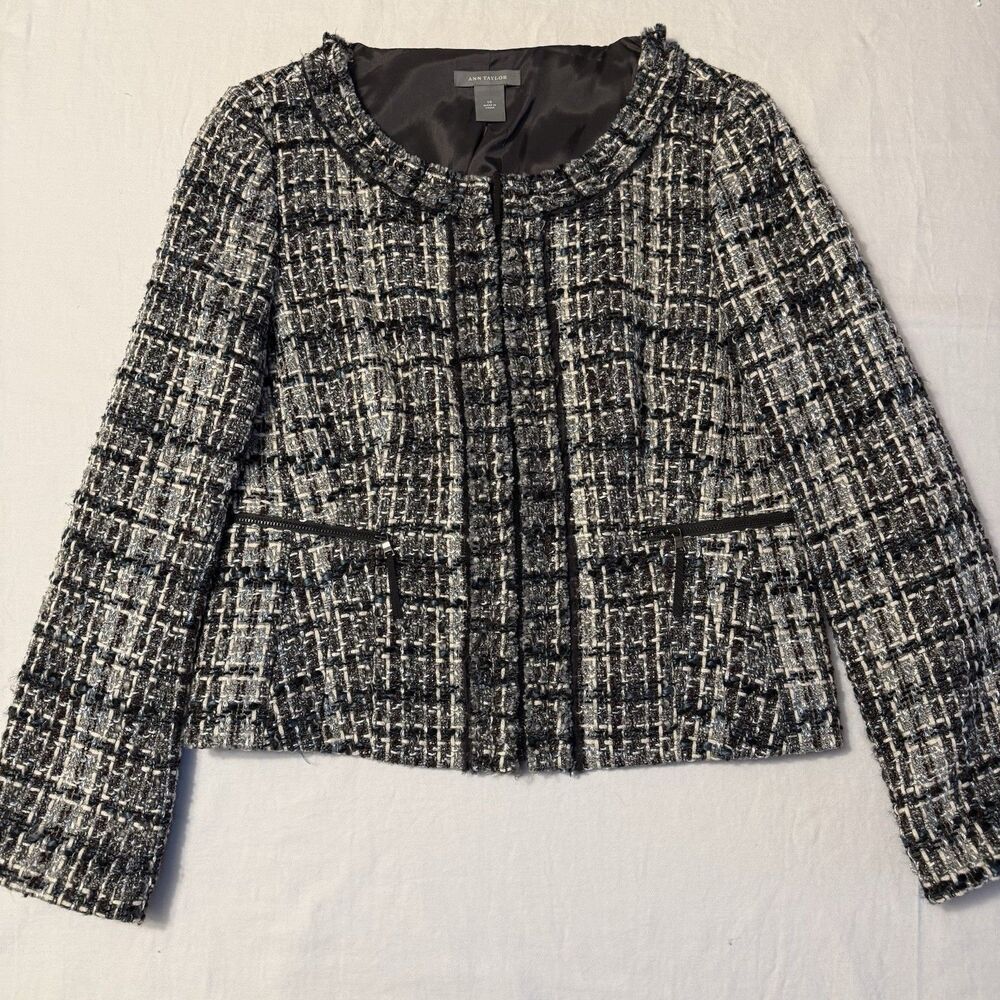 Ann Taylor | Vintage Y2K Boucle Jacket | Size 14 | Gray Tweed Zip Front | Fully